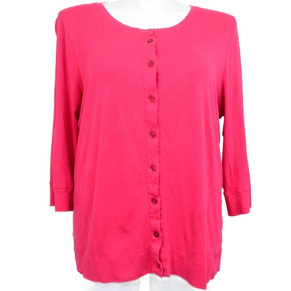 Talbots Woman PLUS 1X 100% Pima Cotton Button 3/4 Sleeve PINK Tee T-shirt Top
